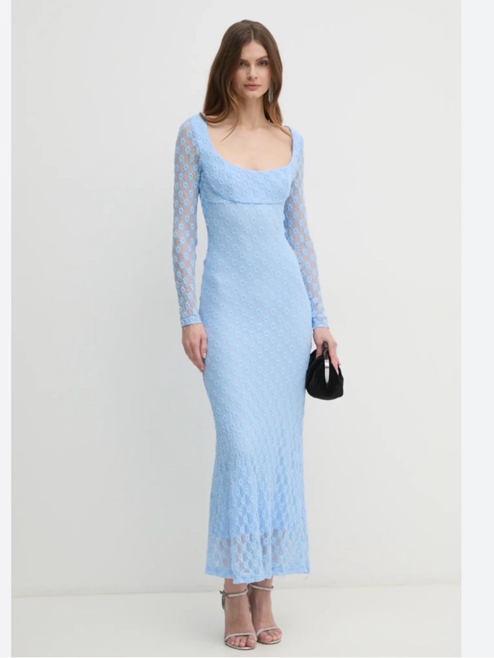 Bardot Powder Blue Lace Long-Sleeve Maxi Dress
